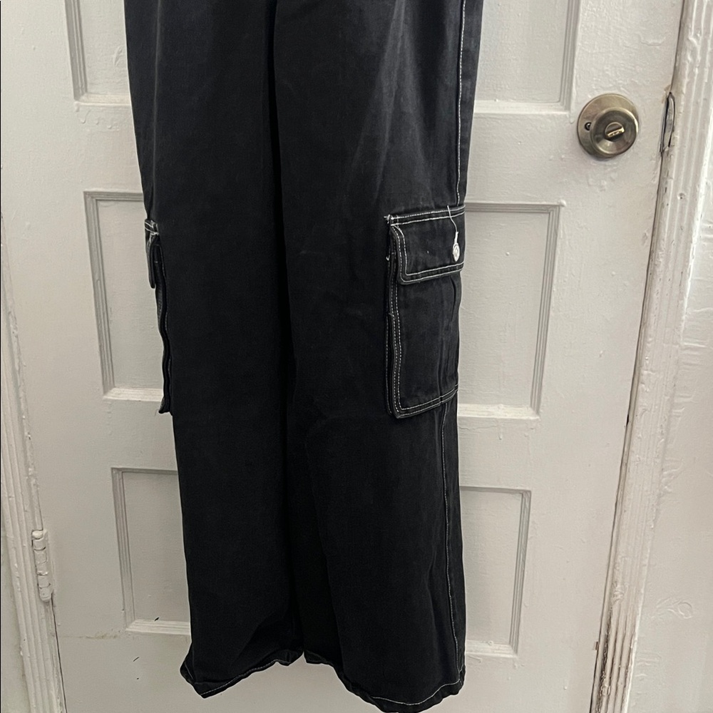 Forever 21 Black Baggy Denim with White Stitching Overalls - Picture 3 of 13